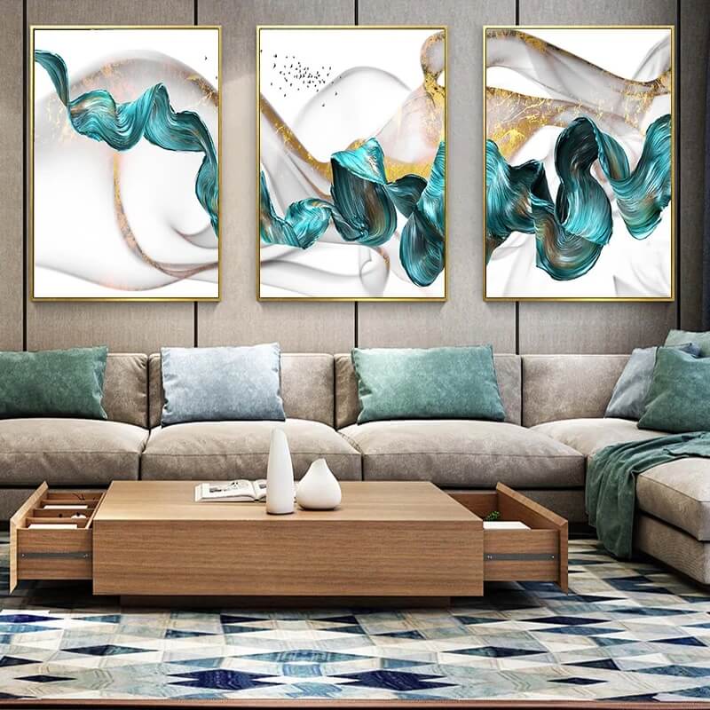 Blue Golden Flowing Ribbon Wall Art