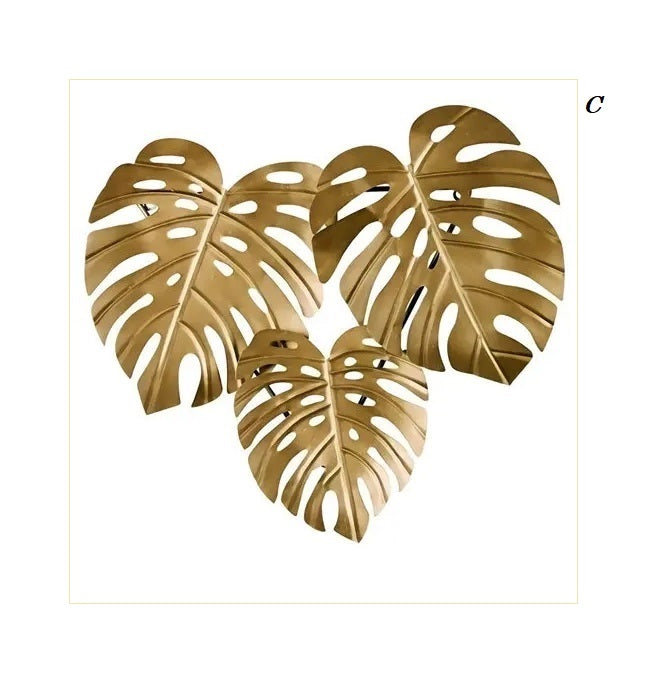 Abstract Golden Leaves Black White Wall Art