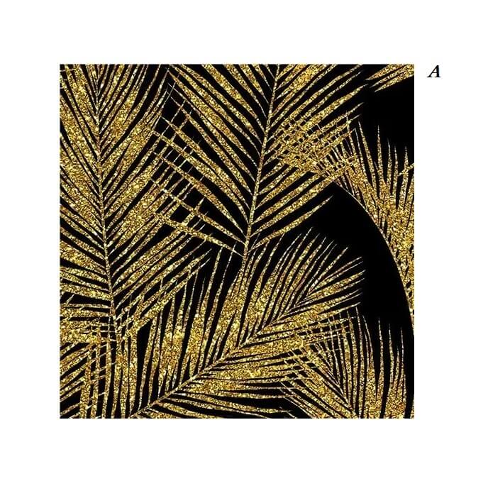 Abstract Golden Leaves Black White Wall Art
