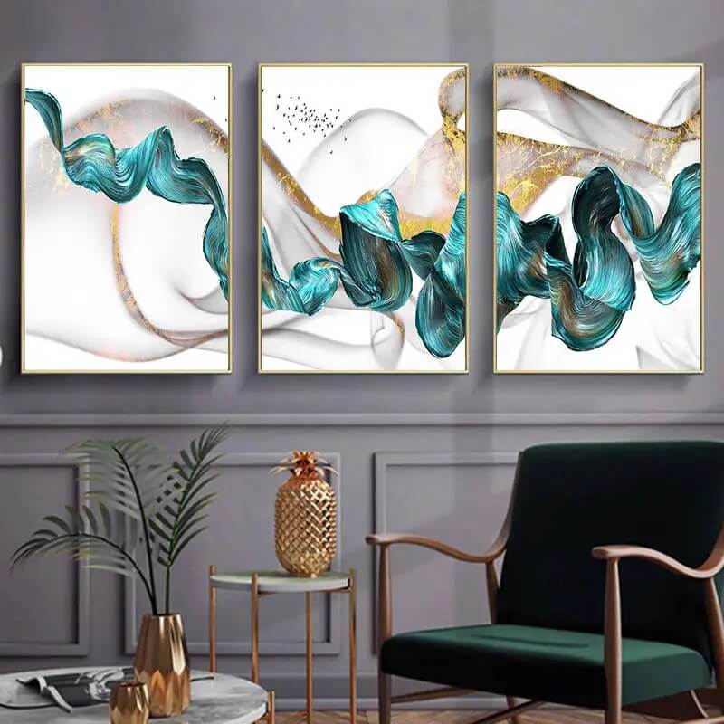 Blue Golden Flowing Ribbon Wall Art