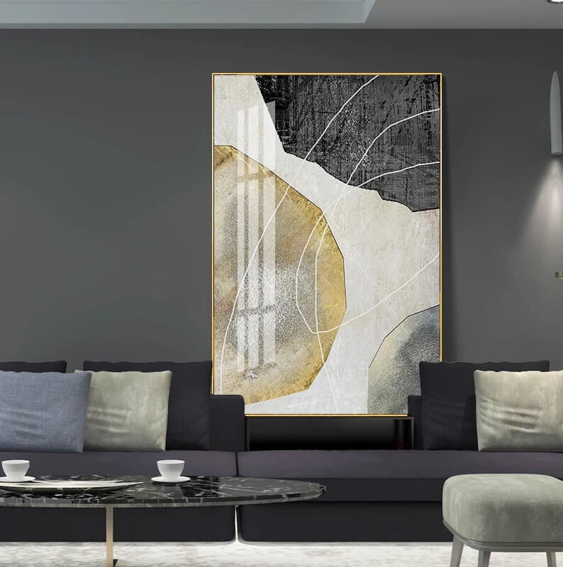 Abstract Geometric Golden Grey Wall Art