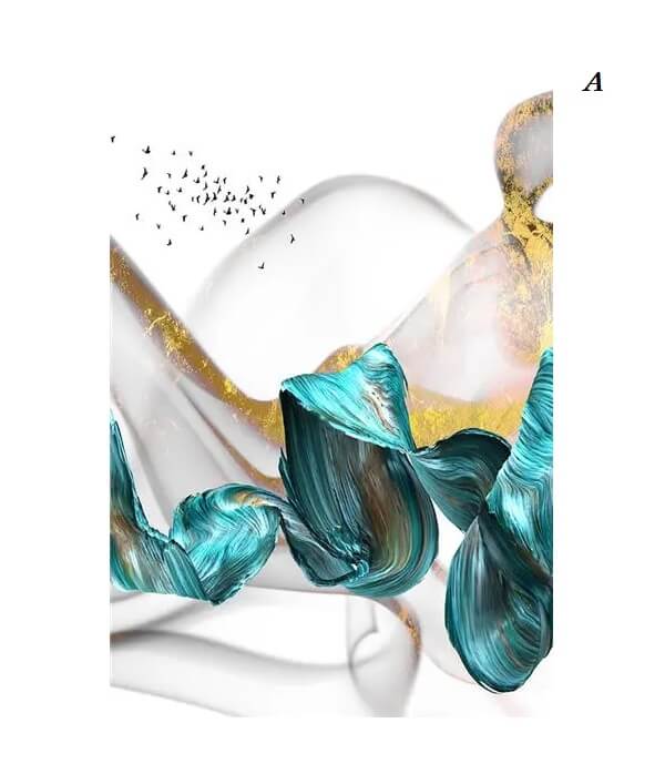 Blue Golden Flowing Ribbon Wall Art