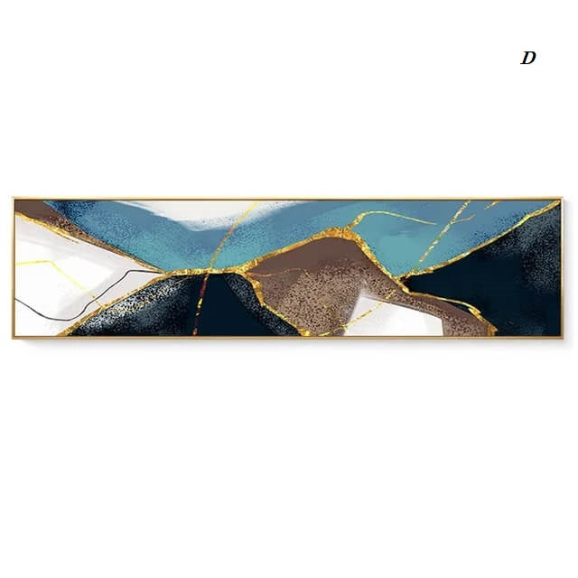 Nordic Abstract Golden Geomorphic Above Bed Canvas Wall Art