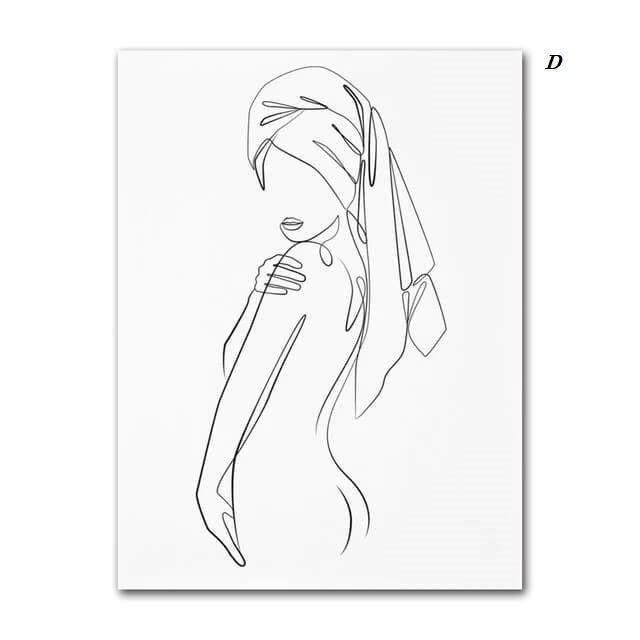 Woman Silhouette Line Art Canvas Prints