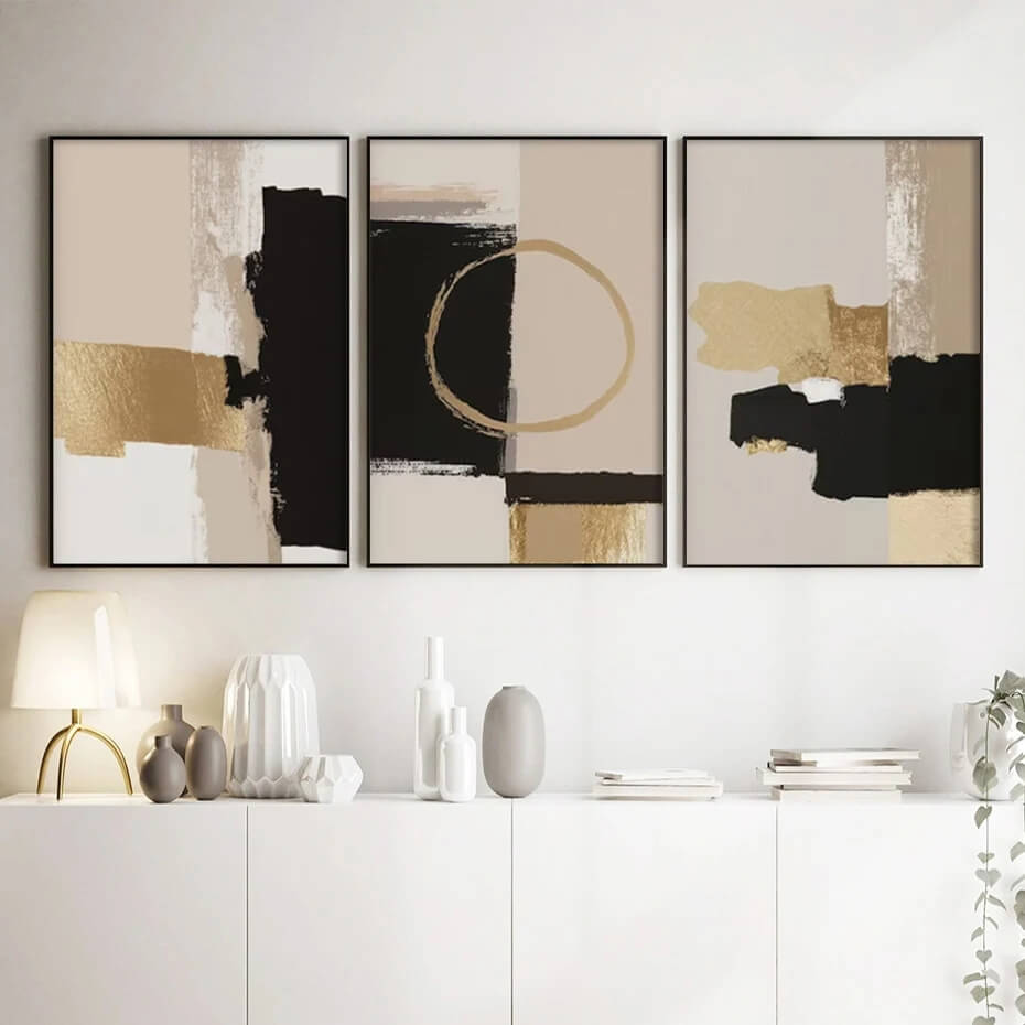 Abstract Beige Golden Black Canvas Prints