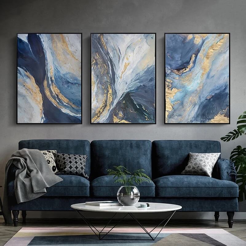 Abstract Blue Gold Marble Canvas Wall Art