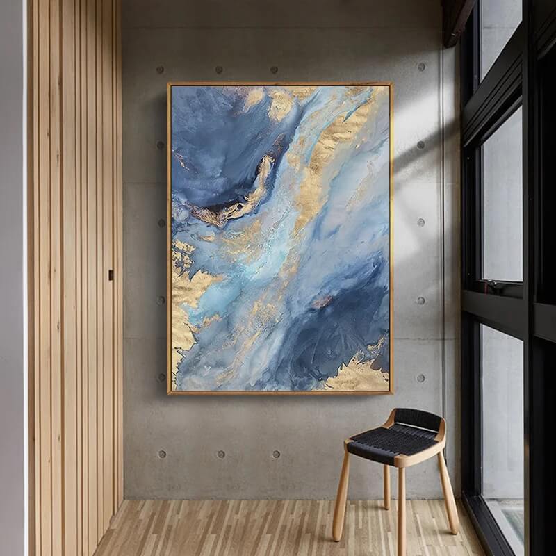 Abstract Blue Gold Marble Canvas Wall Art