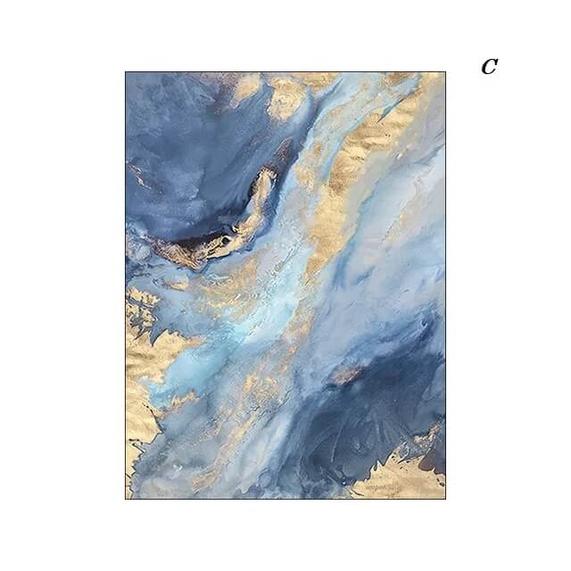 Abstract Blue Gold Marble Canvas Wall Art