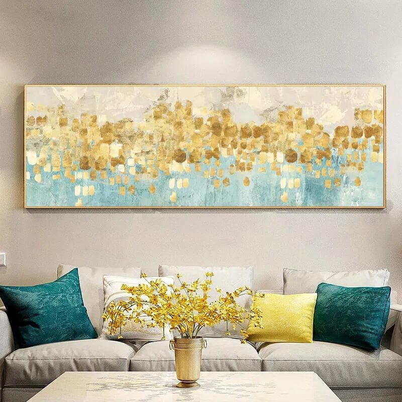 Abstract Blue Golden Large Canvas Wall Art