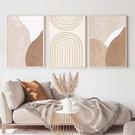 Abstract Boho Beige Terracotta Line Art Canvas Prints