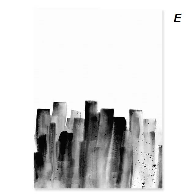 Abstract Brush Strokes Ink Black White Canvas Wall Art