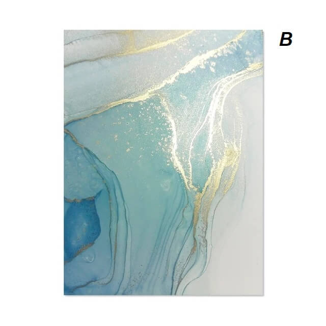 Abstract Marble Turquoise Golden Fluid Canvas Wall Art