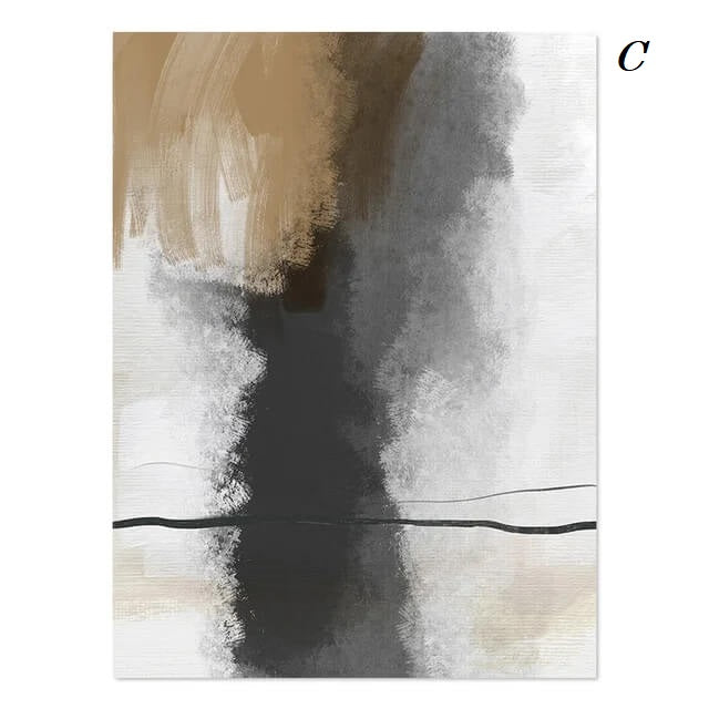 Abstract Modern Black Beige Brush Line Wall Art