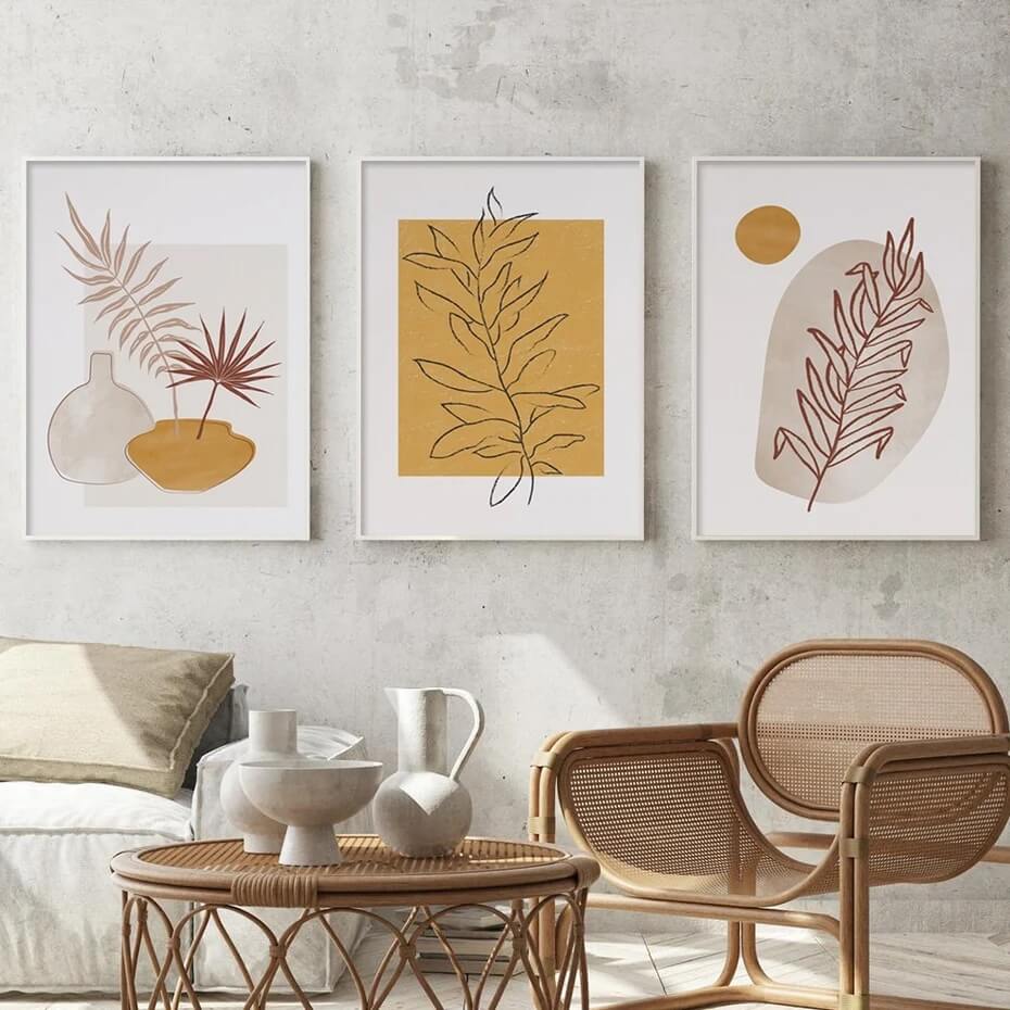 Abstract Yellow Leaf Boho Minimalist Wall Art