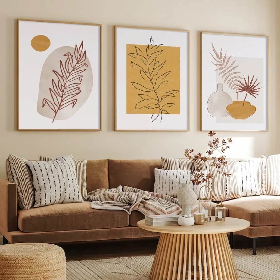 Abstract Yellow Leaf Boho Minimalist Wall Art