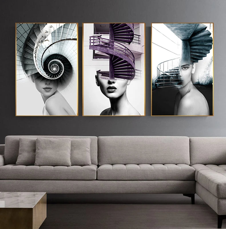 Abstract Architectural Woman Modern Wall Art Canvas Prints