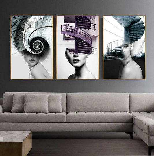 Abstract Architectural Woman Modern Wall Art Canvas Prints