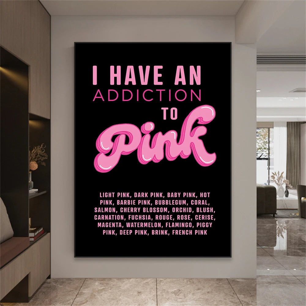 Aesthetic Black Addiction To Pink Quote Wall Art Canvas Print