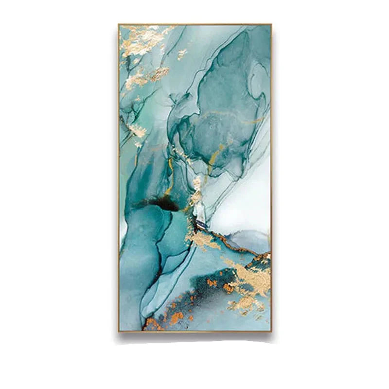 Abstract Green Golden Marble Wall Art Canvas Print