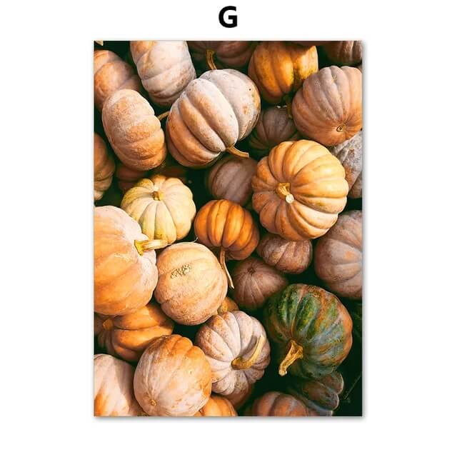 Autumn Forest Deer Pumpkin Leaves Road Large Wall Art