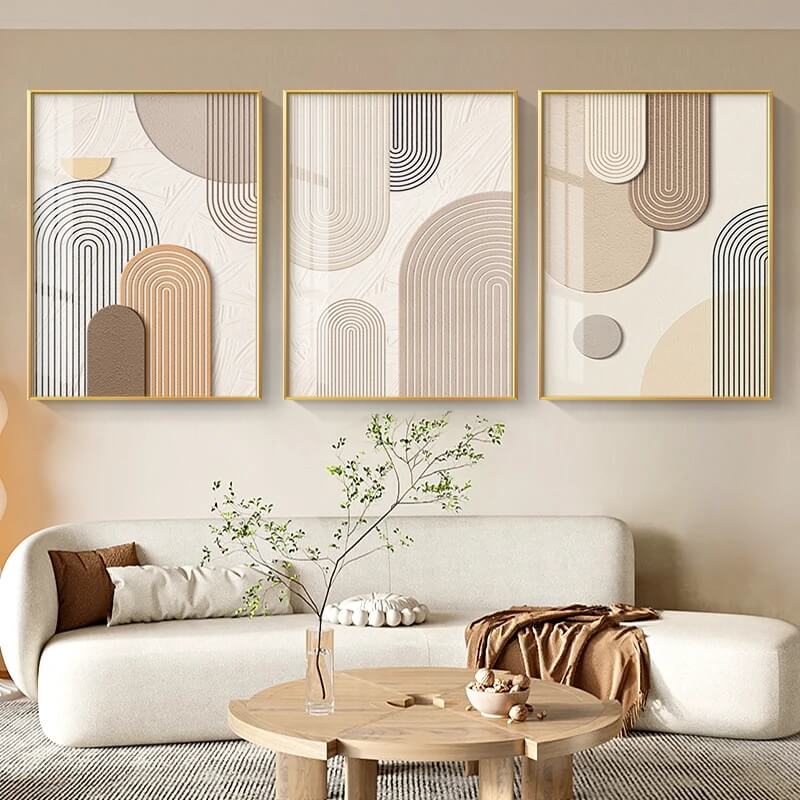 Beige Brown Minimalist Geometric Line Wall Art