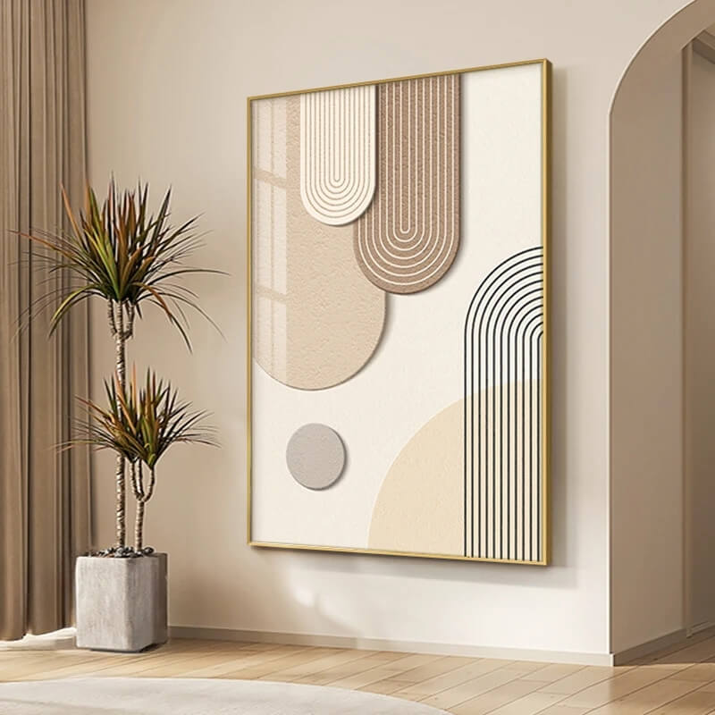 Beige Brown Minimalist Geometric Line Wall Art