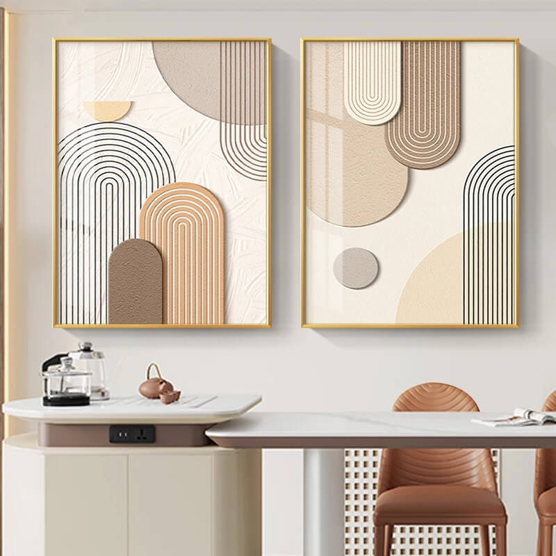 Beige Brown Minimalist Geometric Line Wall Art