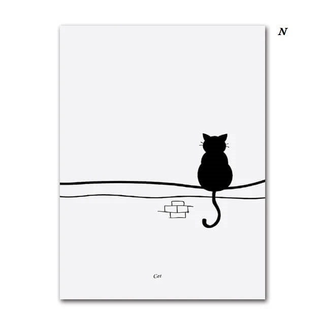 Black And White Cats Line Art Minimalist Canvas Prints