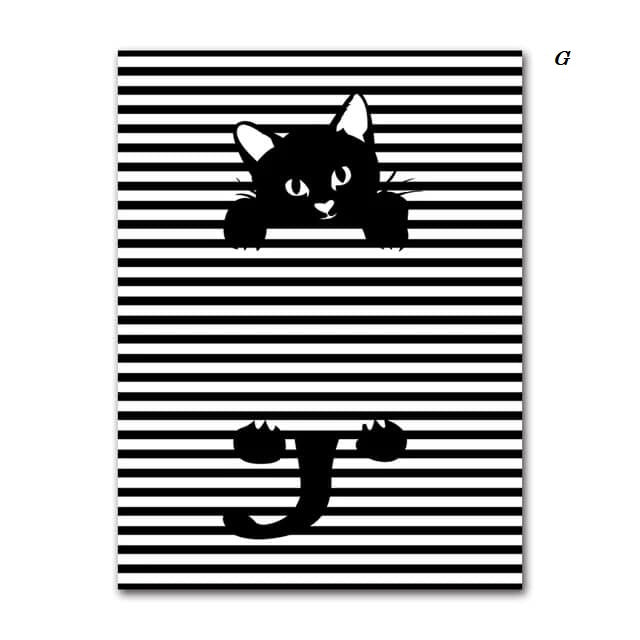 Black And White Cats Line Art Minimalist Canvas Prints
