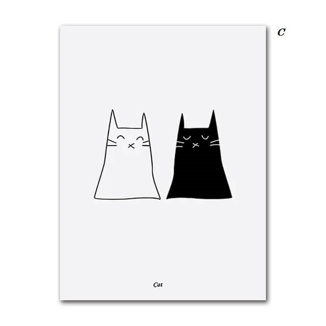 Black And White Cats Line Art Minimalist Canvas Prints