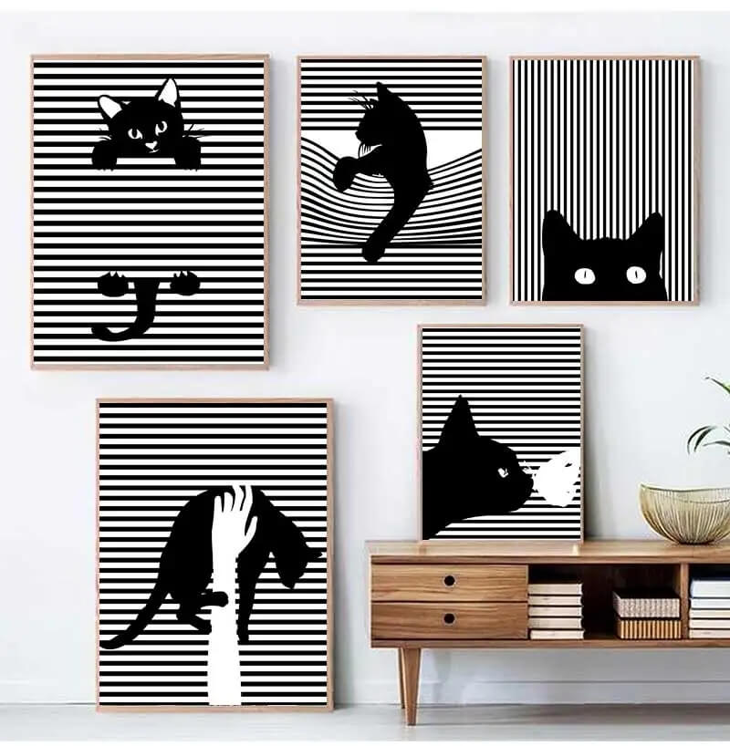 Black And White Cats Line Art Minimalist Canvas Prints