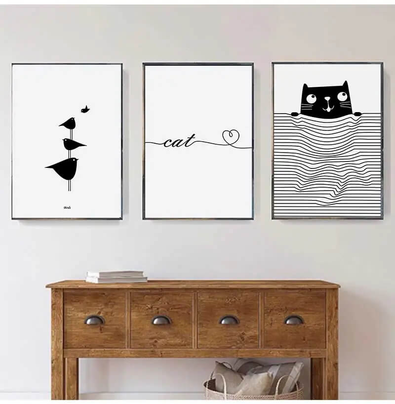 Black And White Cats Line Art Minimalist Canvas Prints