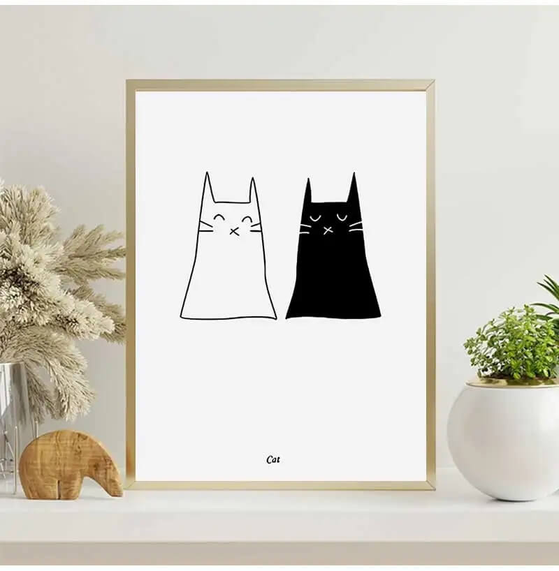 Black And White Cats Line Art Minimalist Canvas Prints