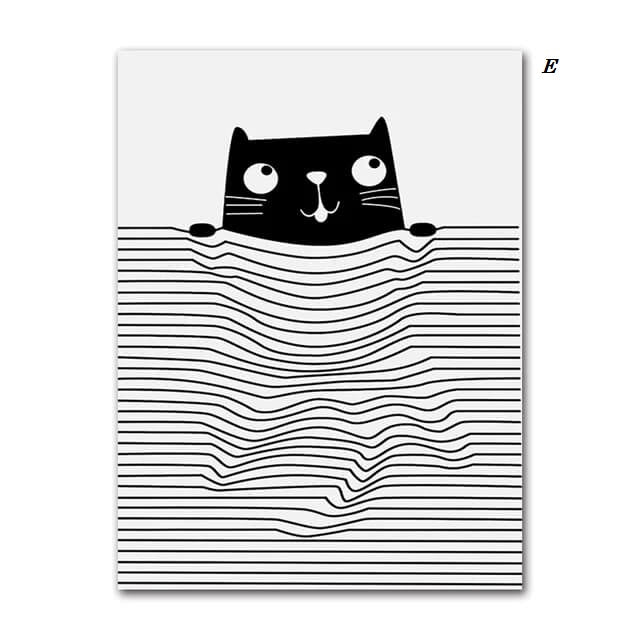 Black And White Cats Line Art Minimalist Canvas Prints