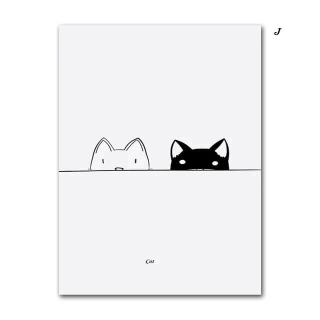 Black And White Cats Line Art Minimalist Canvas Prints