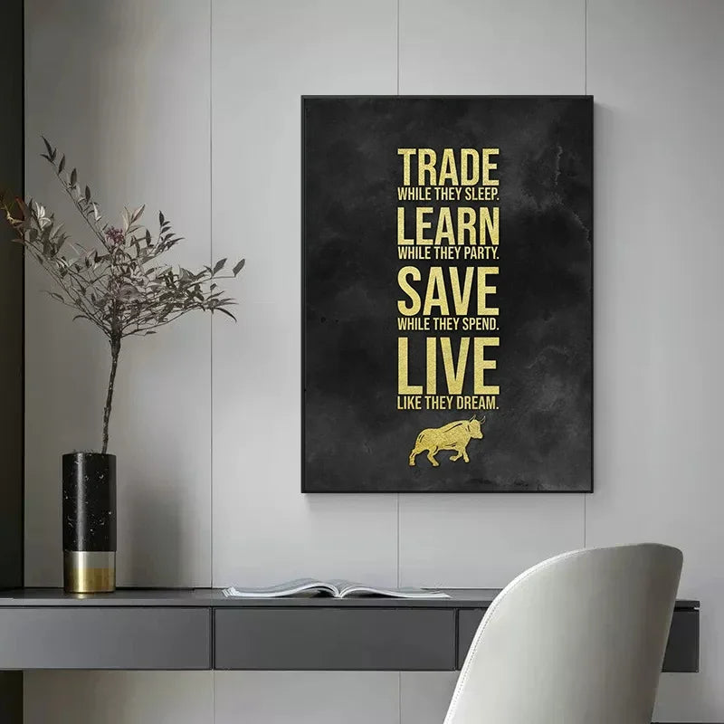 Black And Gold Motivational Stock Market Quotes Canvas Prints