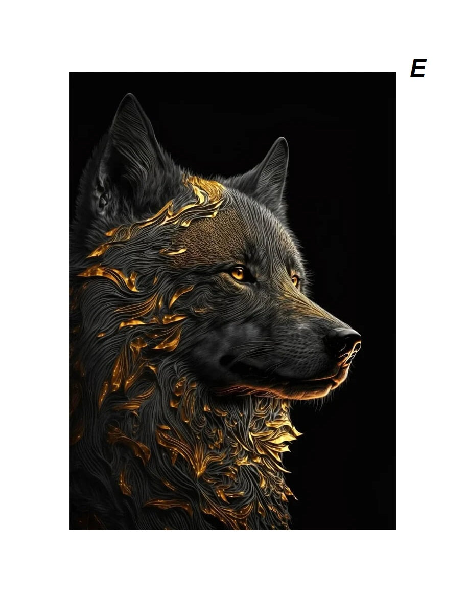 Black Gold Eagle Lion Wild Animals Canvas Wall Art
