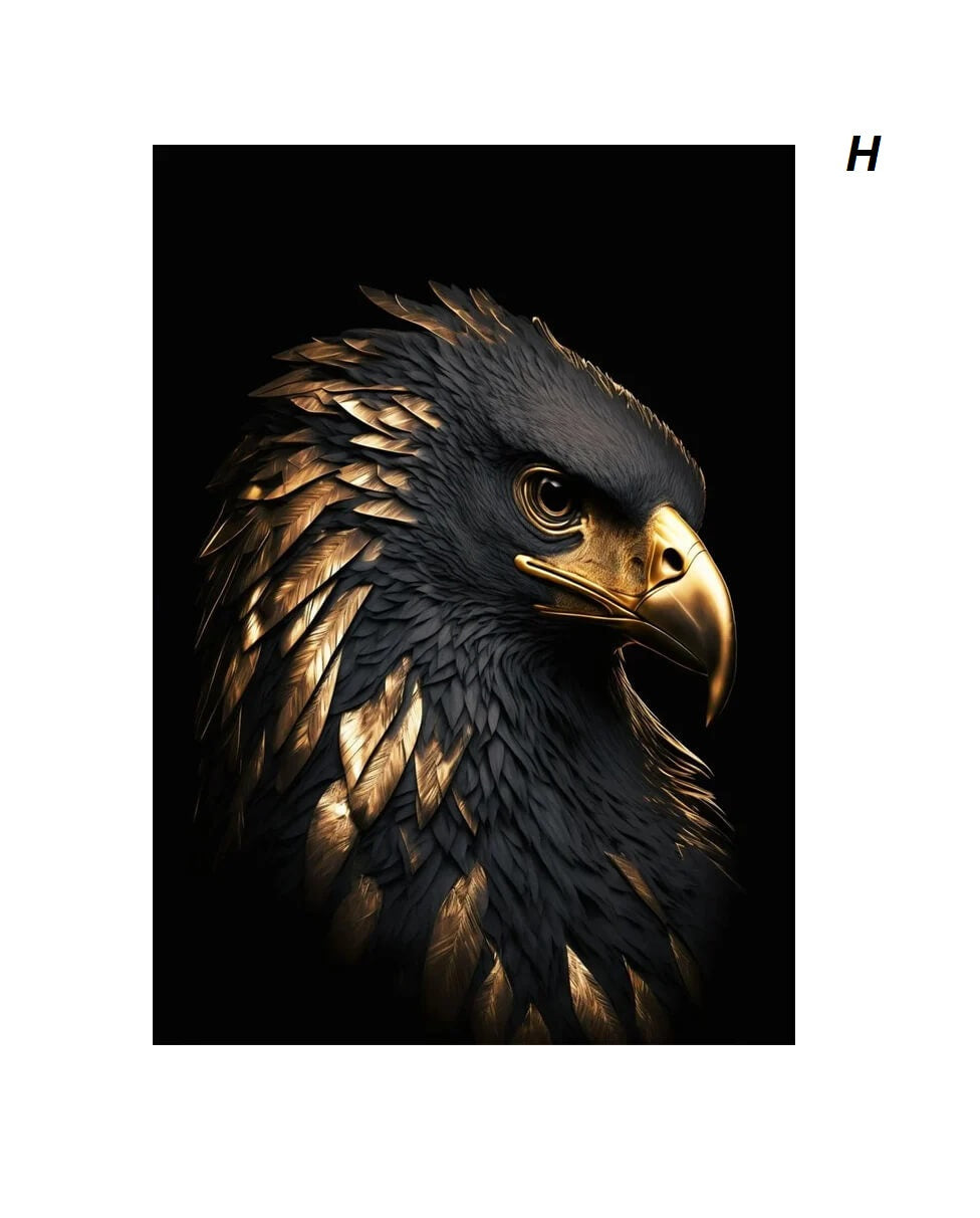 Black Gold Eagle Lion Wild Animals Canvas Wall Art