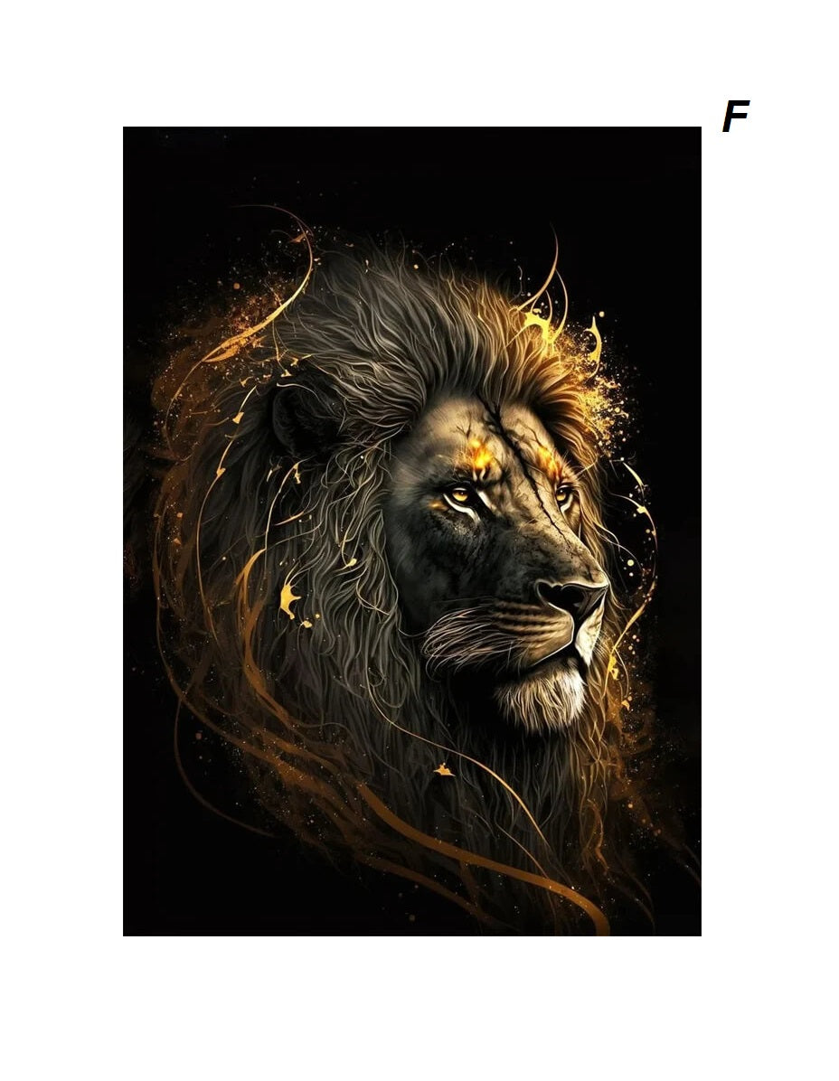 Black Gold Eagle Lion Wild Animals Canvas Wall Art