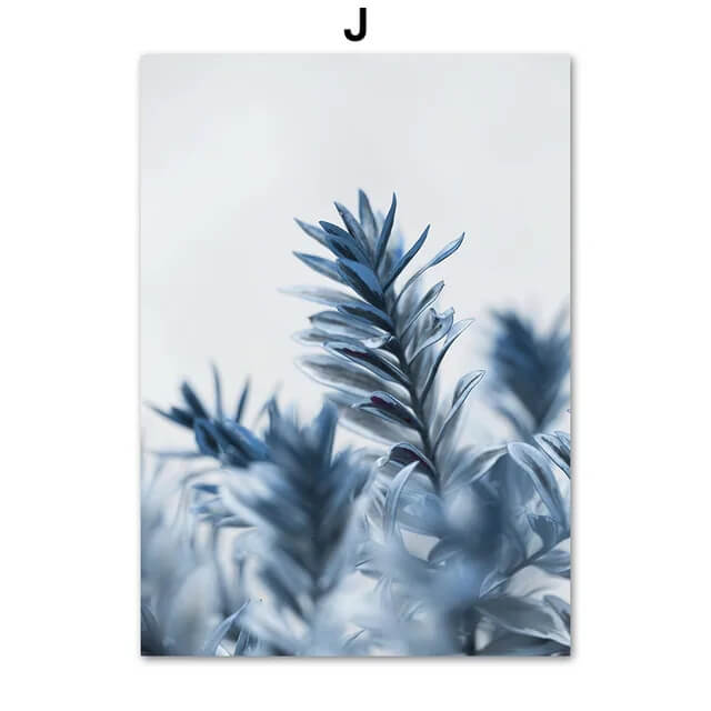 Blue Dandelion Dewdrop Lily Leaf Canvas Prints Botanical Wall Art