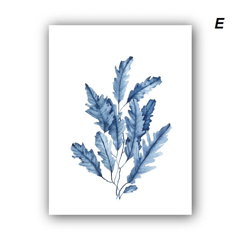 Blue Coral Watercolor Canvas Print Wall Art