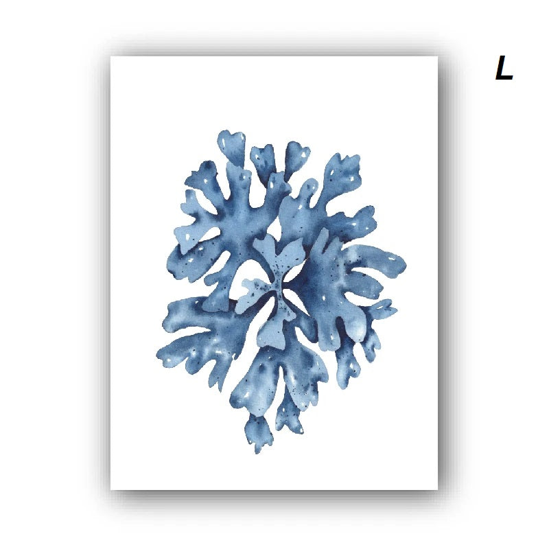 Blue Coral Watercolor Canvas Print Wall Art