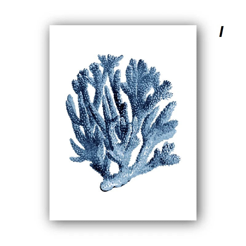 Blue Coral Watercolor Canvas Print Wall Art