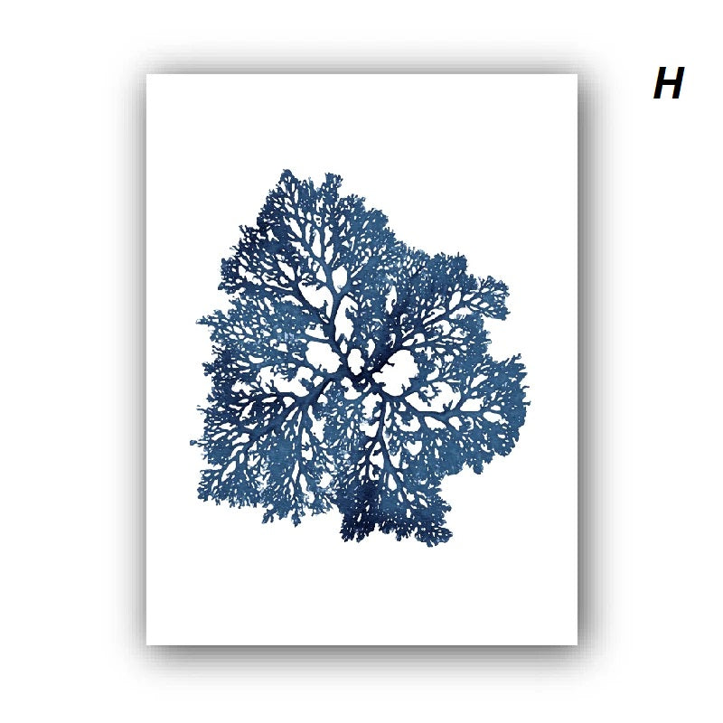 Blue Coral Watercolor Canvas Print Wall Art