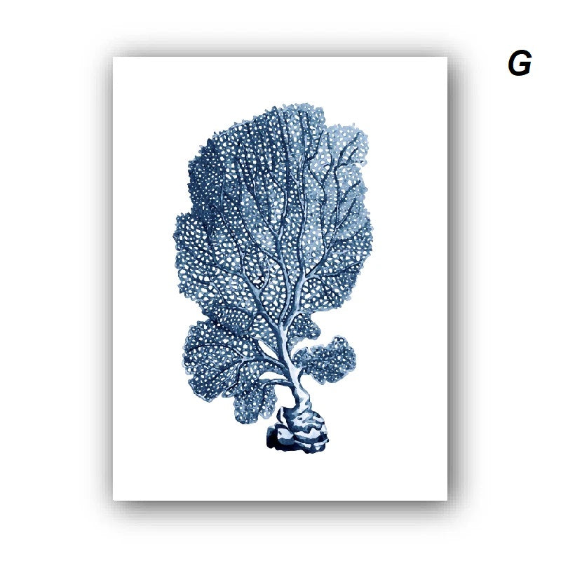 Blue Coral Watercolor Canvas Print Wall Art