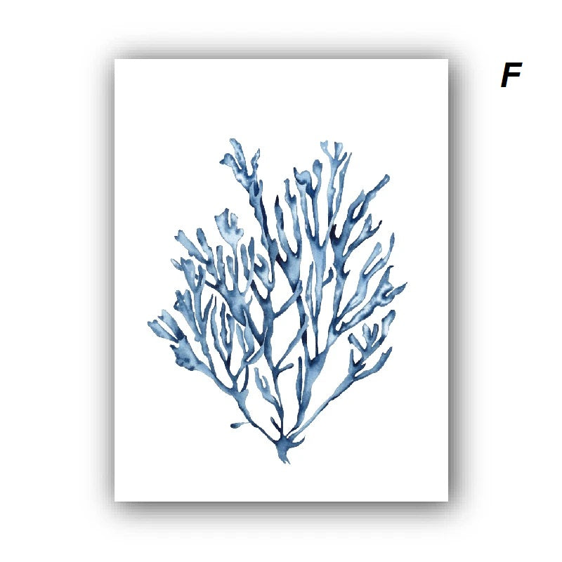 Blue Coral Watercolor Canvas Print Wall Art