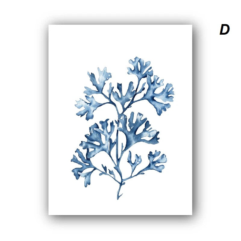 Blue Coral Watercolor Canvas Print Wall Art
