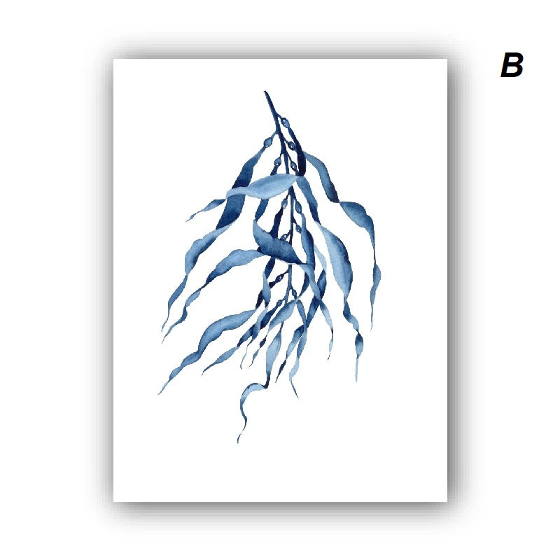 Blue Coral Watercolor Canvas Print Wall Art