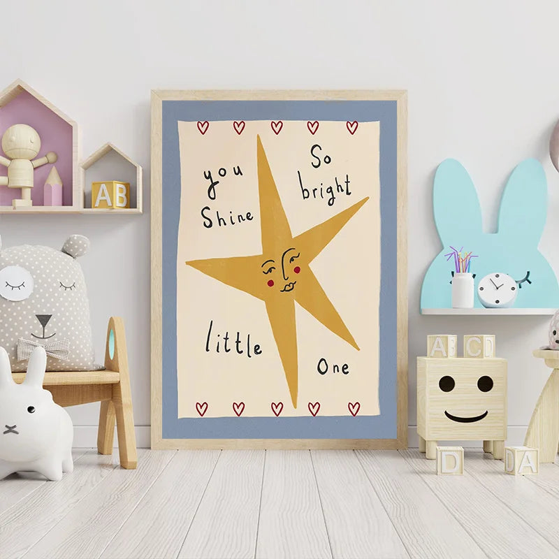 Boho Sun and Moon Animal Nursery Canvas Print Wall Art