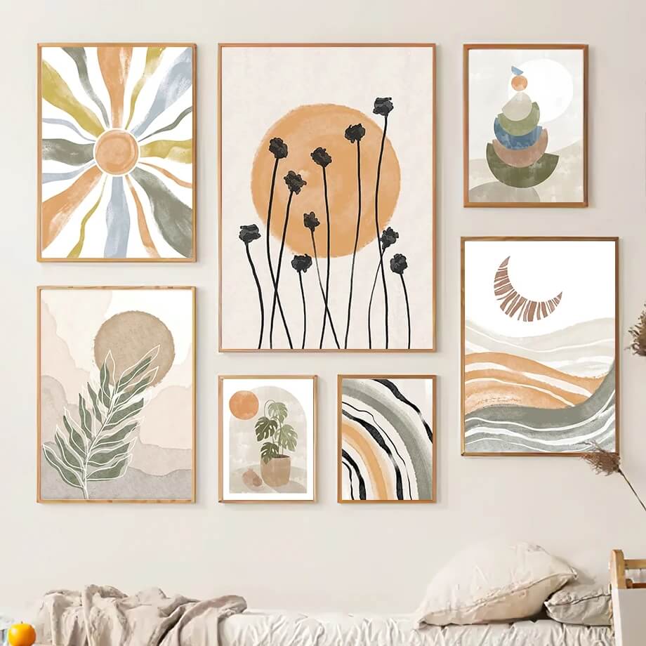 Boho Minimalist Beach Monstera Leaf Sun Rainbow Canvas Prints
